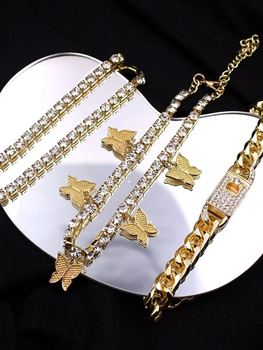Anthropologie Gold Crystal Butterfly Layered Bracelet Set